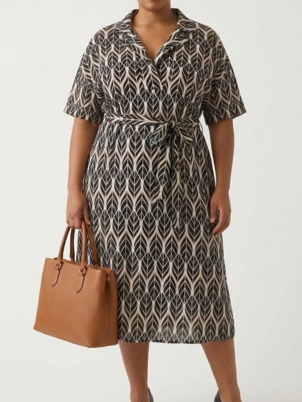 Leaf Patterned Light Shift Dress / Belted T Shirt Dress Size 3X